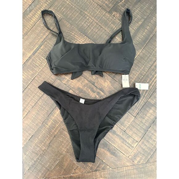 Aerie Black Cheeky Bottom and Tie Back Top Bikini Size Large New - Picture 1 of 4